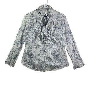 Cino Ruffled Shirt 100% Cotton Button Front Floral